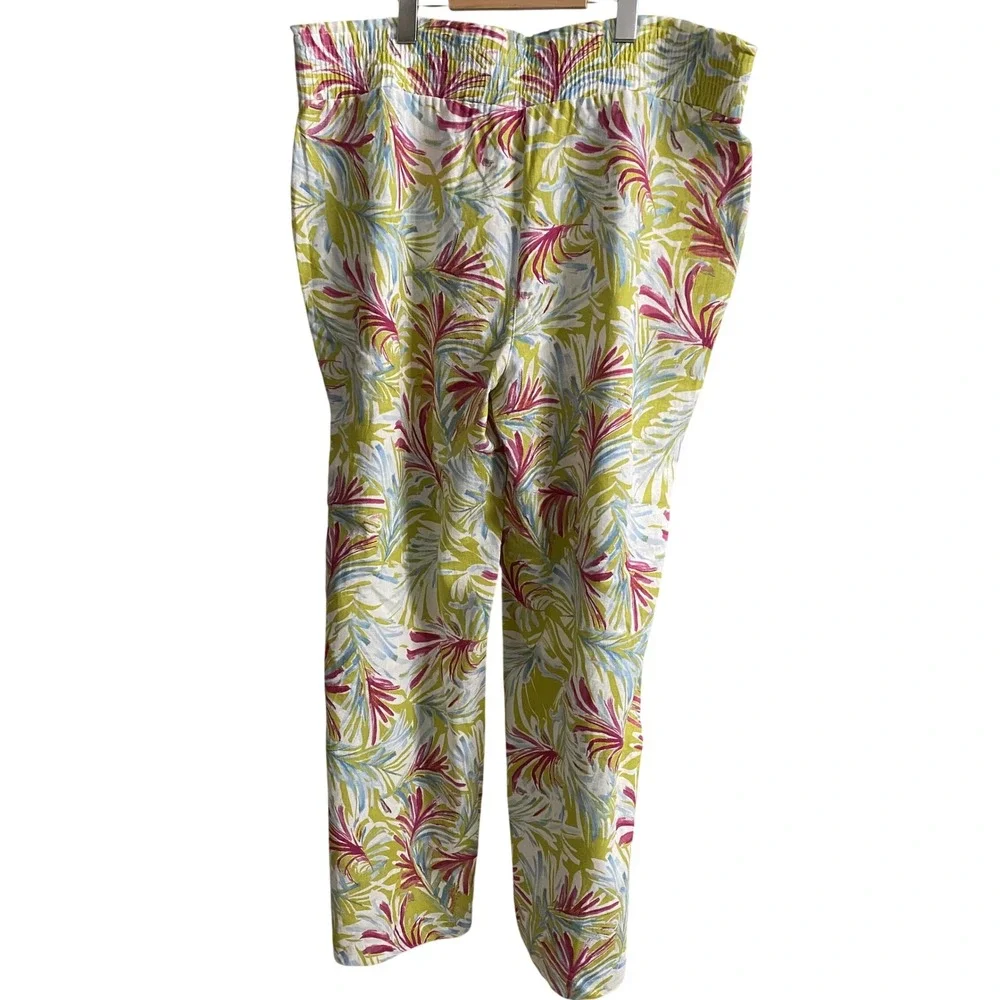 Land 'n Sea Womens XL Tropical Palm Print Linen Blend Wide Leg Pants‎ 312S5625HA